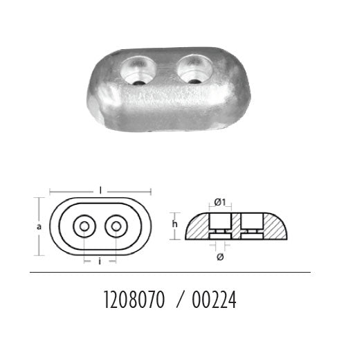 Anodo per Flaps Hydromarine 117x65, per poppa barca, in zinco
